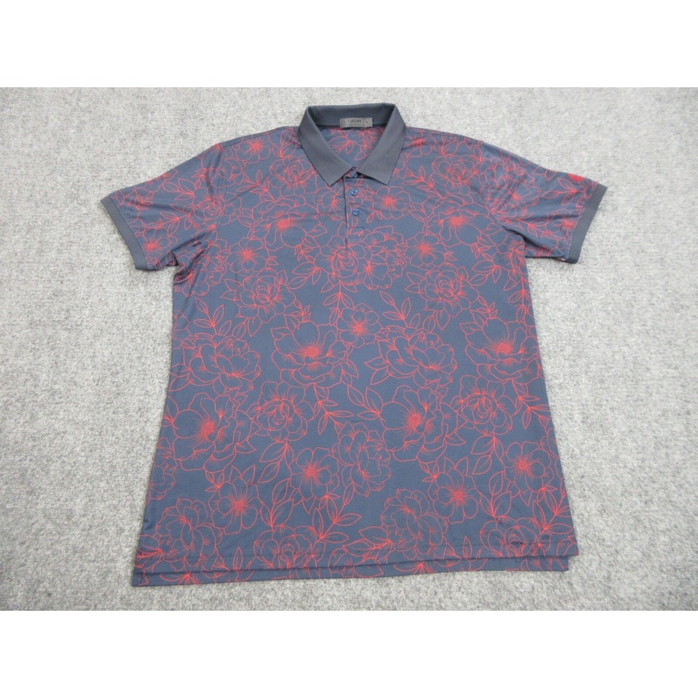 G Fore Polo Shirt Mens XL Extra Large Blue Floral AOP Golf Lightweight Stretch